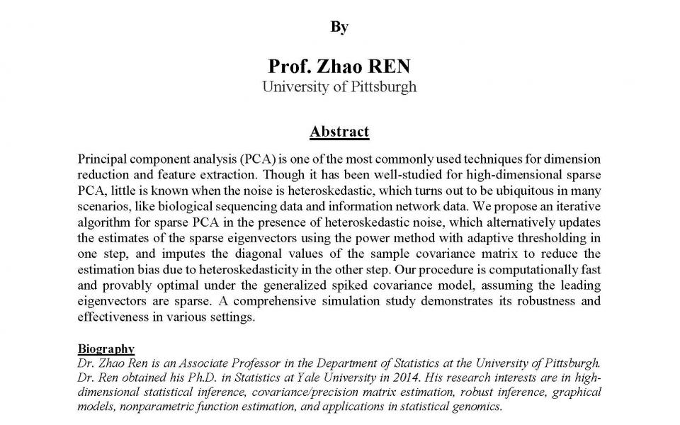 Department of Mathematics Seminar on Statistics Heteroskedastic